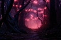 Enchanting Pink night forest. Generate Ai Royalty Free Stock Photo