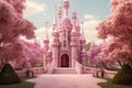 Enchanting Pink princess castle. Generate Ai Royalty Free Stock Photo