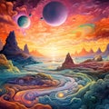 Enchanting Planet Swirling Clouds and Celestial Wonders. AI Royalty Free Stock Photo