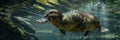 Enchanting platypus swimming in a rippling stream a unique animal kingdom wonder