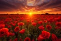 Enchanting Poppy field sunset art paint. Generate Ai Royalty Free Stock Photo