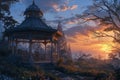 Serene twilight gazebos, offering peaceful refuge in the hour between day and night - Generative AI