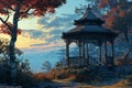 Serene twilight gazebos, offering peaceful refuge in the hour between day and night - Generative AI