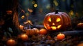 Enchanting Pumpkin Display Under Twinkling Lights