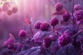 Enchanting Purple Berry Bush Bathed in Sunset Light Tranquil Nature Scene with Blossoming Flora