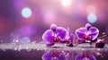 Enchanting purple orchid on right side with magical bokeh background, ample text space on left