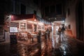 Enchanting Rainy Night View of Venice Italy with Moody Atmosphere and City Lights Reflections