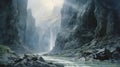 Enchanting Realms: A Majestic River Flowing Through A Mountain Cave