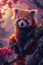 Enchanting Red Panda in a Magical Blossoming Cherry Tree Forest at Twilight Royalty Free Stock Photo