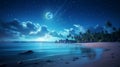 Enchanting retro fantasy beach starlit night sky with full moon in vintage tones Royalty Free Stock Photo