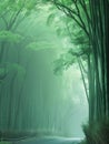 An enchanting road winds through a dense bamboo forest, where the fresh greenery and quietude create an otherworldly Royalty Free Stock Photo