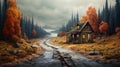 Enchanting Rustic Retreat: A Digital Art Masterpiece Royalty Free Stock Photo