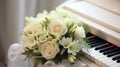Bridal bouquet on piano, harmonizing love and elegance, AI Generated