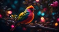 Neon Bird in a Tree at Night