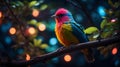 Neon Bird in a Tree at Night