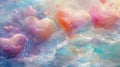 An enchanting scene of jubilation, hearts floating amidst a cascade of soft, pastel colors