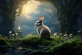 Enchanting scene of a rabbit gazing at a full
