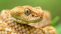 enchanting scene of a rattlesnake camouflaged in greenery, reptile closeup