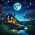 An enchanting scene of a starry summer with cutouts of and a moonlit