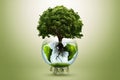 Enchanting scene of a tree growing on a floating globe in the air Royalty Free Stock Photo