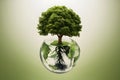 Enchanting scene of a tree growing on a floating globe in the air Royalty Free Stock Photo