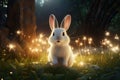 Enchanting scene of a white rabbit surrounded by