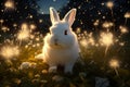 Enchanting scene of a white rabbit surrounded by