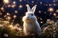 Enchanting scene of a white rabbit surrounded by