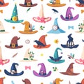 Enchanting Seamless Pattern Featuring Whimsical Magic Hats In A Whimsical Arrangement, Creating An Enchanting Design