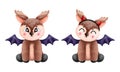 Enchanting set of two reindeer sitting with purple bat wings and deathly horns