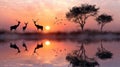 An enchanting silhouette of African wildlife mirrored in tranquil waters, capturing the essence of the safari experience Royalty Free Stock Photo