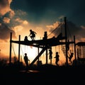 Playful Silhouettes: Children\'s Laughter Amidst Sun-Kissed Outdoor Playground Bliss Royalty Free Stock Photo