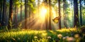 Enchanting Spring Forest Sunbeams Butterfly and TiltShift Magic Royalty Free Stock Photo