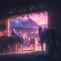 Enchanting Stables at Dawn - Medieval Equestrian Setting