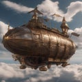 Enchanting steampunk airship floating in the clouds Victorian-inspired design with mechanical details2