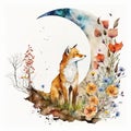 Fox Moon Colorful Garden of Tranquility Generative AI Royalty Free Stock Photo