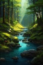 Enchanting Stream Forest: A Glittering Landscape of Serenity and