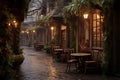 Enchanting Street Scene with Cafe Tables, Ideal for a Charming Dining Atmosphere
