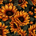 Enchanting sunflower pattern with vibrant colors and harmoniously balanced composition.