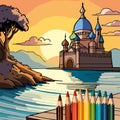 Enchanting Sunrise: Coloring Castle Adventure