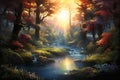 Enchanting Sunrise: A Dreamy Forest Waterfall in Springtime