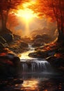 Enchanting Sunrise at the Majestic Forest Waterfall: A Glorious