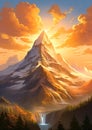 Enchanting Sunrise: A Majestic Mountain Waterfall and the Gracef