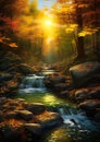 Enchanting Sunset: A Digital Portrait of a Stream Forest in the