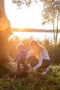 Enchanting Sunset Exploration: Mother and Son Bonding