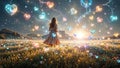 Enchanting Sunset with Hearts and Whimsical Light in Fantasy Landscape
