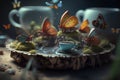 Enchanting Tea Party with Fairy Tale Insects on a Floating Platform