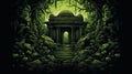 Enchanting Temple In The Dark Forest: Intricate 2d Vector Artwork