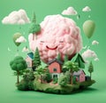 Enchanting Toy-like Globe Atop Pink Cloud Among Towering Trees AI Generated