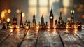 Enchanting travel and tourism backdrop with blurred bokeh effect and cityscape silhouettes